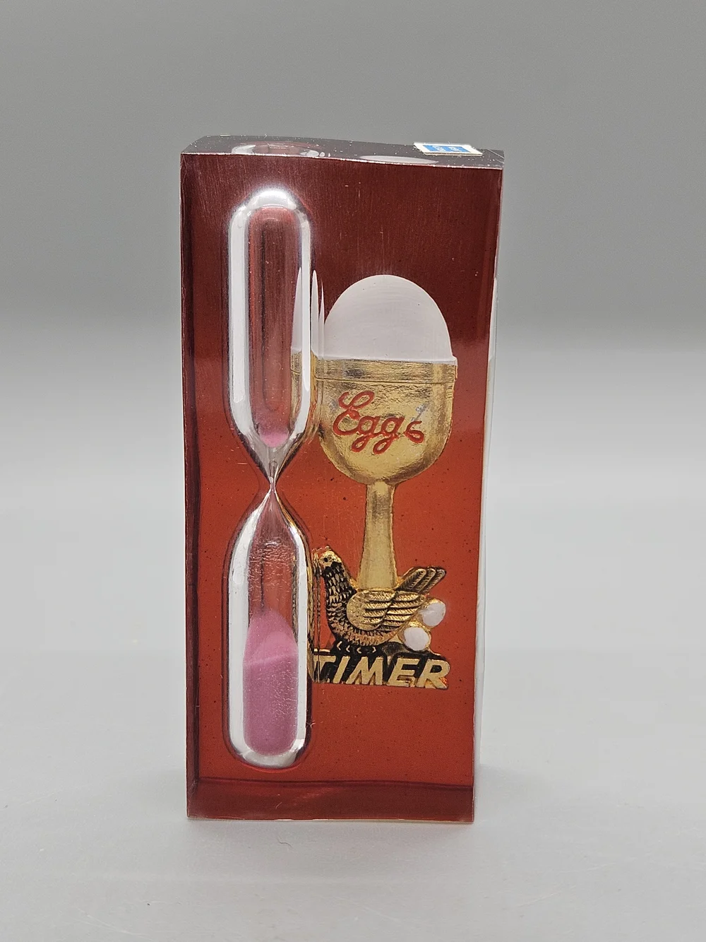 Vintage MCM Clear Red Acrylic Lucite 3 Min Egg Timer Hourglass Japan Boxed 3.5